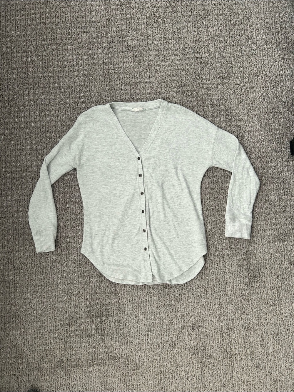 Pink Rose Heather Light Gray V-Neck Cardigan